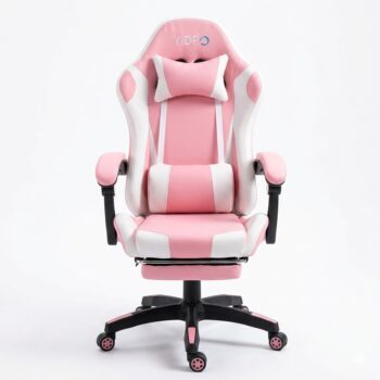 Silla Gamer CCS Rosa con Blanco — Con Reposapiés